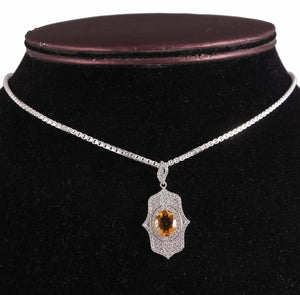 3.5ct Yellow Citrine Pendant Oval Cut Hamsa Style 14k White Gold Finish NO CHAIN