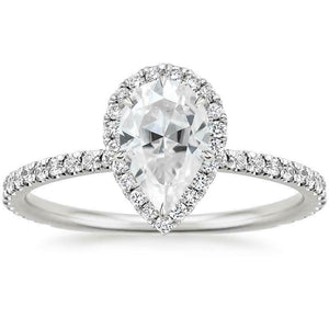 4Ct Pear Cut Diamond High Set Halo Women Engagement Ring 14K White Gold Finish