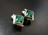 2ct Stud Earrings Princess Cut Emerald Rhombus Solitaire 14k White Gold Finish