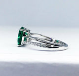 2Ct Pear Green Emerald Diamond Split Band Engagement Ring 14K White Gold Finish