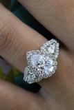 5Ct Pear Cut Diamond Halo Iced Trilogy Engagement Ring 18K White Gold Finish