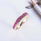 1.5ct Princess Cut Pink Ruby Wedding Band Half Eternity 14k Yellow Gold Finish