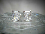 Solitaire Women Stud Earrings 3ct Radiant Cut VVS1 Diamond 14k White Gold Finish