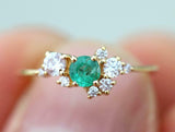 1ct Engagement Ring Round Cut Green Emerald Cluster 14k Yellow Gold Finish