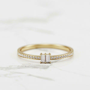 Dainty Minimalist Engagement Ring 0.7ct Baguette Cut Diamond 14k YellowGold Over