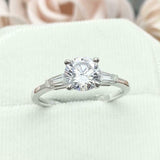 2ct Engagement Ring Round Cut Diamond Baguette Accent Trilogy 14k WhiteGold Over