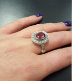 2.4ct Oval Cut Pink Ruby Vintage Inspired Halo Ring 14k White Gold Finish