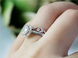 3Ct Round Diamond Bridal Set Halo Ring Petiite Leaf Band 14K White Gold Finish