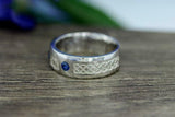 0.2ct Round Cut Blue Sapphire Wedding Band Celtic Design 14k White Gold Finish