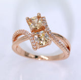 2ct Round Peach Morganite Two Stone Bypass Engagement Ring 14k Rose Gold Finish