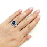 3.5Ct Round Cut Blue Sapphire Dual Halo Engagement Ring 14K White Gold Finish