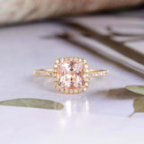 1.5ct Cushion Cut Morganite Halo Accents Solitaire Ring 14k Yellow Gold Finish