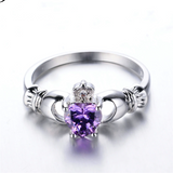 1ct Heart Cut Purple Amethyst Engagement Ring 14k WhiteGold Over Claddagh Design