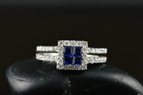 3Ct Princess Cut Sapphire Split Band Halo Engagement Ring 14K White Gold Finish