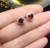 1.7ct Stud Earrings Heart Cut Garnet Diamond Halo 14k Yellow Gold Finish