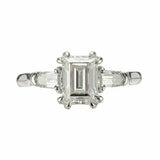 1.6ct Emerald Cut Diamond Engagement Ring Unique Trilogy 14k White Gold Finish