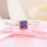 0.4ct Princess Cut Purple Amethyst Engagement Ring Solitaire 14k White Gold Over