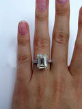 5Ct Long Emerald Cut Diamond Solitaire Ring 18K White Gold Over Baguette Accents