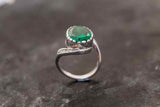 1.3ct Engagement Ring Oval Cut Green Emerald Swirl Twist 14k White Gold Finish