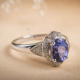 2.7ct Oval Cut Blue Tanzanite Engagement Ring 14k White Gold Finish Double Halo