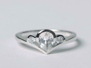 1.4ct Engagement Ring Pear Cut Diamond Crown Design 14k White Gold Finish