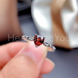 0.6ct Heart Cut Simulated Red Garnet Minimalist Ring 14k White Gold Plated