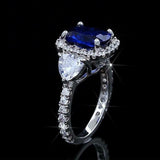 4.5Ct Cushion Cut Blue Sapphire Royal Iced Engagement Ring 14K White Gold Finish