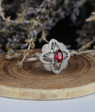 2.5ct Oval Cut Red Garnet Engagement Ring 14k White Gold Finish Cocktail Design