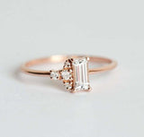 1ct Baguette Cut Diamond Engagement Ring 14k Rose Gold Finish Cluster Minimalist