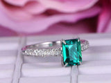 2ct Green Emerald Cut Solitaire Ring 14k White Gold Over Three Row Round Accents