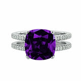 3Ct Cushion Cut Purple Amethyst Dual Band Engagement Ring 14K White Gold Finish