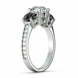 2ct Round Cut Black Diamond Three Stone Engagement Ring 14k White Gold Finish