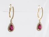 1.12ct Pear Cut Pink Ruby Diamond Halo Tear Drop Earrings 14k Yellow Gold Finish