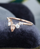 1ct Pear Cut Simulated Peach Morganite Curved Wedding Band 14k Rose Gold Plated