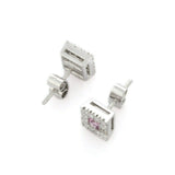 2ct Stud Earrings Princess Cut Pink Sapphire Diamond Halo 14k White Gold Finish