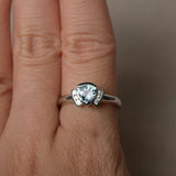 1ct Trillion Blue Aquamarine Unique Design Engagement Ring 14k White Gold Finish