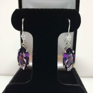 2ct Drop Earrings Marquise Cut Amethyst Stylish Fish Hook 14k White Gold Finish