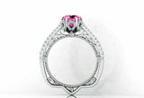 2ct Round Pink Sapphire Filigree Solitaire with Accents Ring 14k White Gold Over