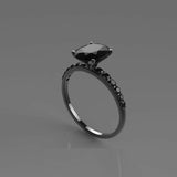 1.6ct Oval Cut Black Diamond Round Accent Solitaire Ring 14k Black Gold Finish