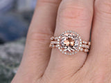 3Ct Round Cut Peach Morganite Trio Bridal Set Engagement Ring 14K Rose Gold Over