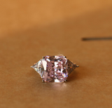 3.5Ct Asscher Cut Pink Sapphire Diamond Trilogy Queens Ring 14K White Gold Over