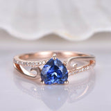 1ct Heart Cut Blue Sapphire Floral Solitaire Engagement Ring 14k RoseGold Finish