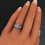 Pear Accents Trilogy Engagement Ring 2ct Oval Cut Diamond 18k White Gold Finish