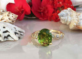 2.1ct Engagement Ring Oval Cut Peridot Round Diamond Accent 14k Yellow Gold Over