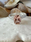 2ct Radiant Cut Morganite Engagement Ring Braided Solitaire 14k White Gold Over