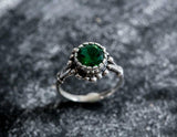 1ct Engagement Ring Round Cut Green Emerald Vintage Inspired 14k White Gold Over