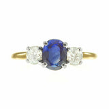 3.2ct Cushion Cut Blue Sapphire Engagement Ring Trilogy 14k Yellow Gold Finish