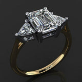 Trilogy Engagement Ring 1.75ct Emerald Cut VVS1D Diamond 14k Yellow Gold Finish