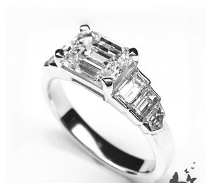 4ct Emerald Cut Diamond Accents Unique Engagement Ring 14k White Gold Finish