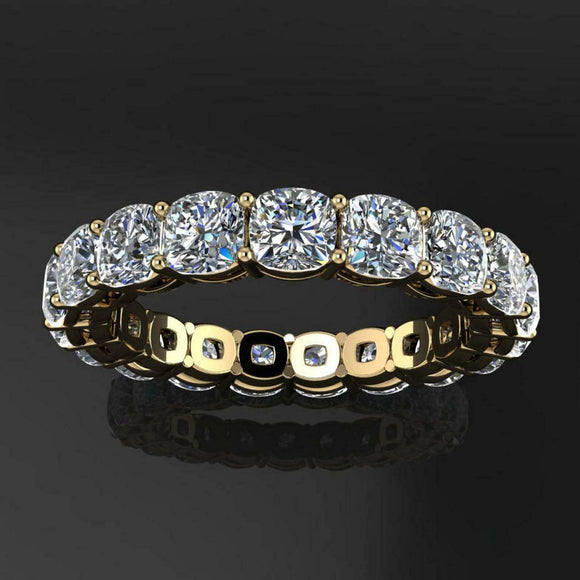 Full Eternity Anniversary Wedding Band 2.5ct Cushion Diamond 14k YellowGold Over